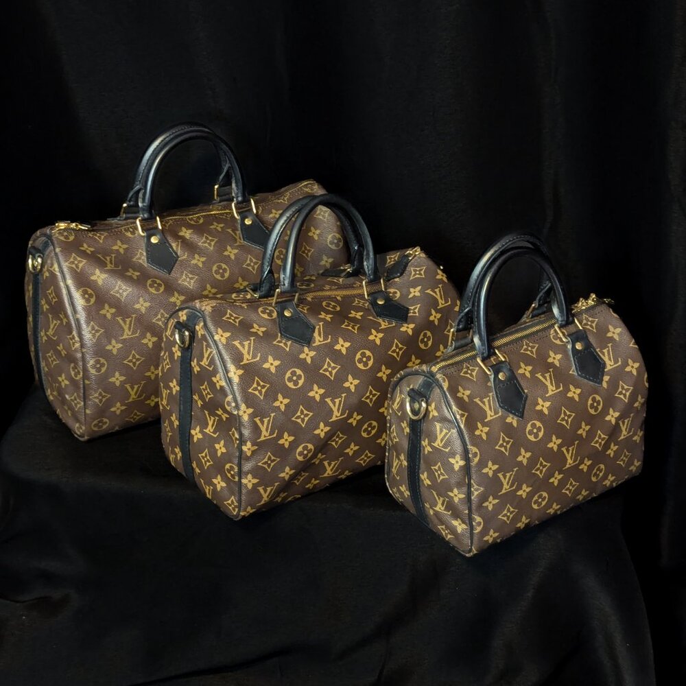 LOUIS VUITTON Custom Speedy Black Leather Bandouliere x 3
